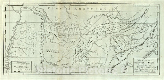 Historic Map : A Map of The Tennassee State formerly Part of North Carolina taken Chiefly from Surveys By Gen.l D. Smith & others. J.T. Scott Sculp., 1796, Vintage Wall Art