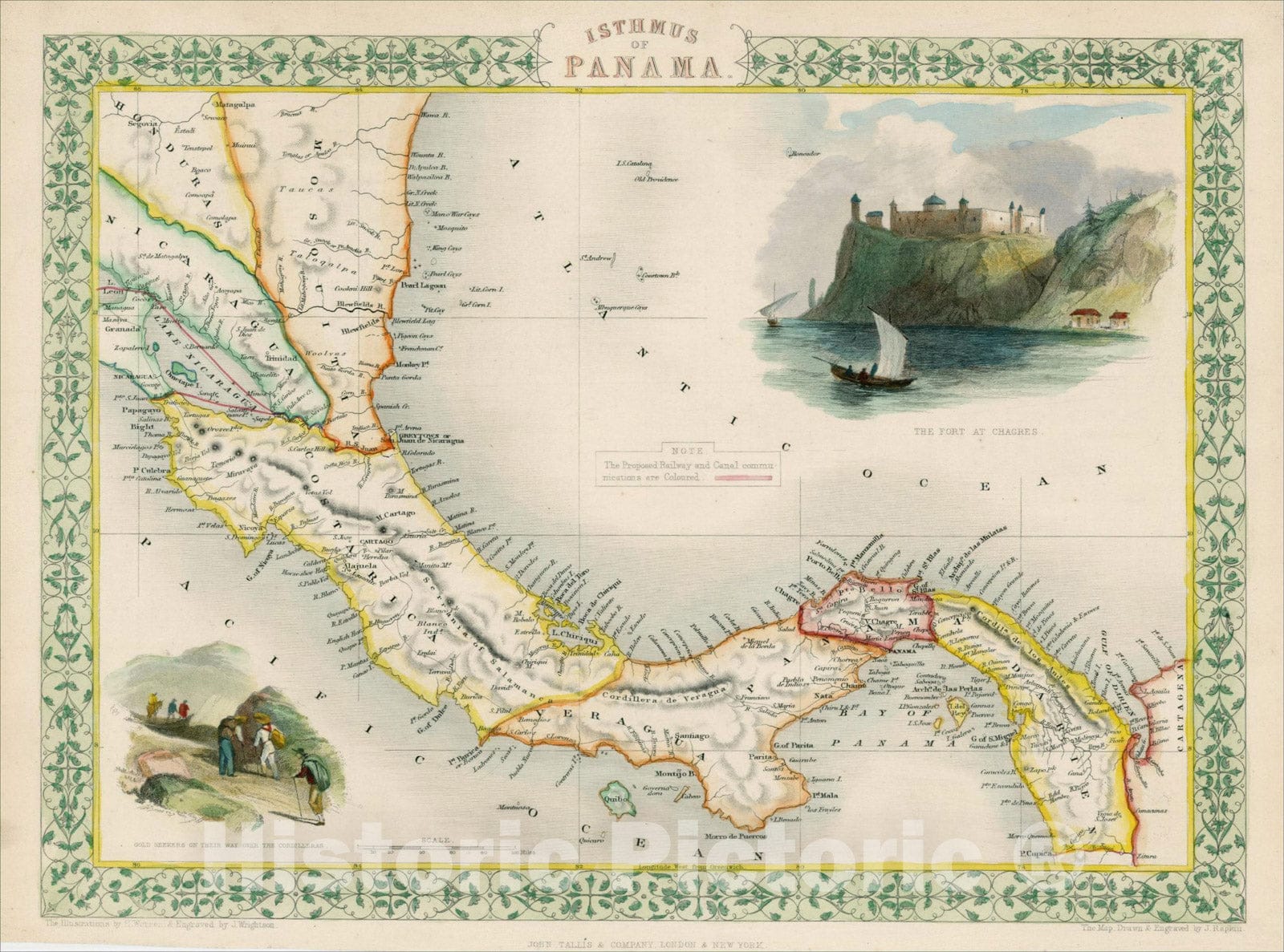 Historic Map : Isthmus of Panama, 1851, John Tallis, v1, Vintage Wall Art