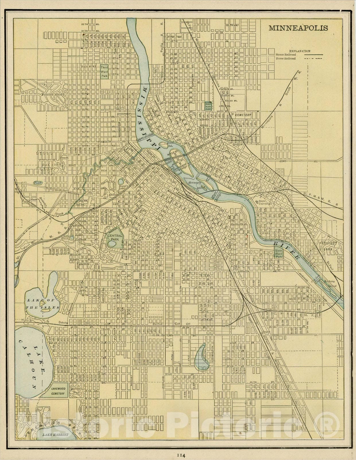 Historic Map : Minneapolis, 1899, George F. Cram, Vintage Wall Art