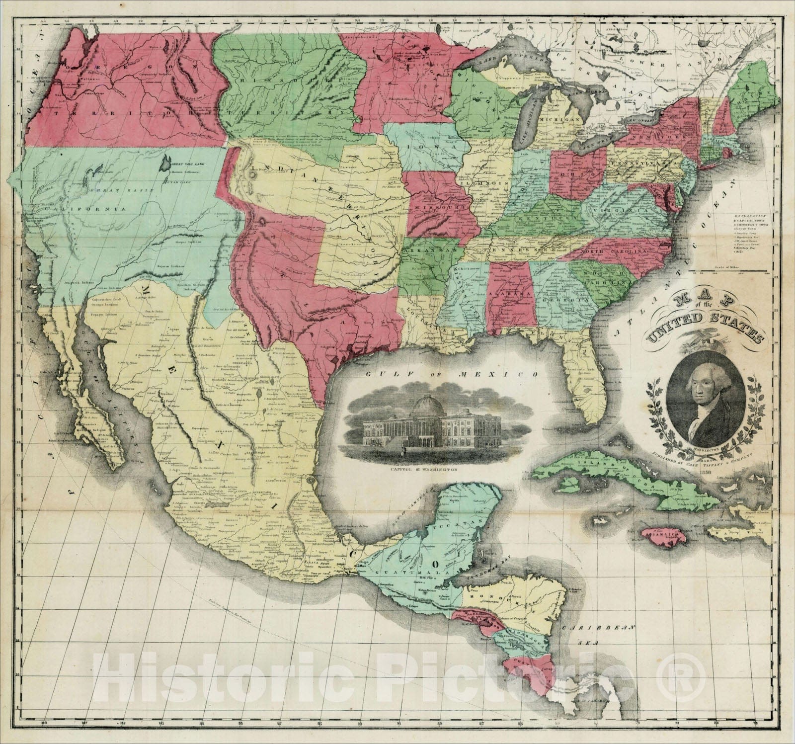 Historic Map : Map of the United States, 1850, 1850, , Vintage Wall Art