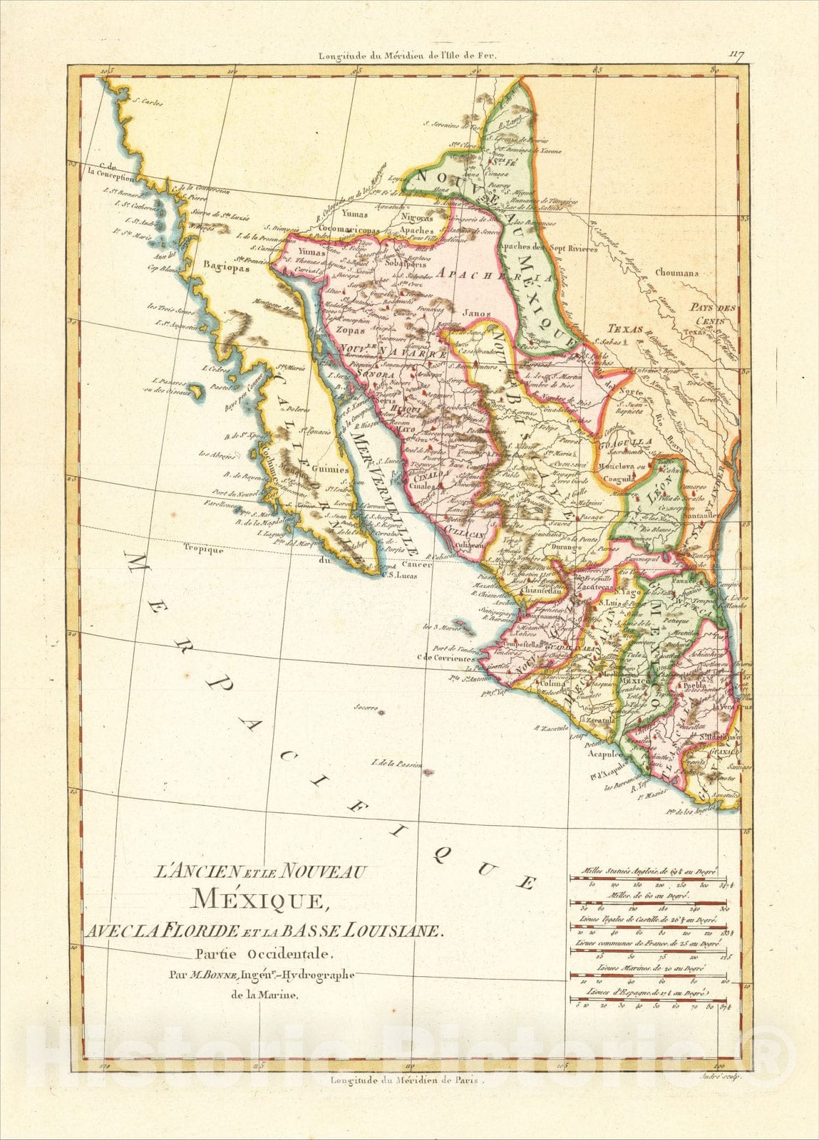 Historic Map : L'Ancien et Le Nouveau Mexique, Avec La Floride Et La Basse Louisiana. Partie Occidentale., 1787, Rigobert Bonne, v2, Vintage Wall Art