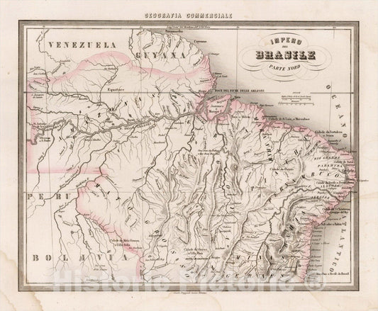 Historic Map : Impero Del Brasile Parte Nord, c1850, Francesco Marmocchi, Vintage Wall Art