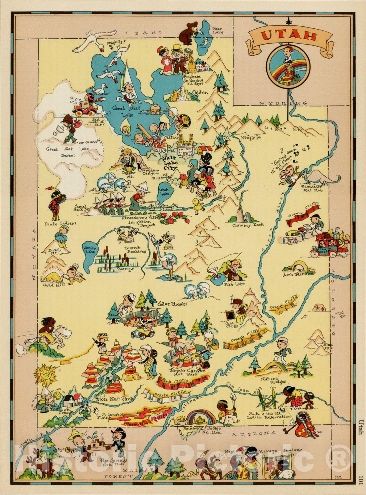 Historic Map : Utah, 1935, Ruth Taylor White, Vintage Wall Art