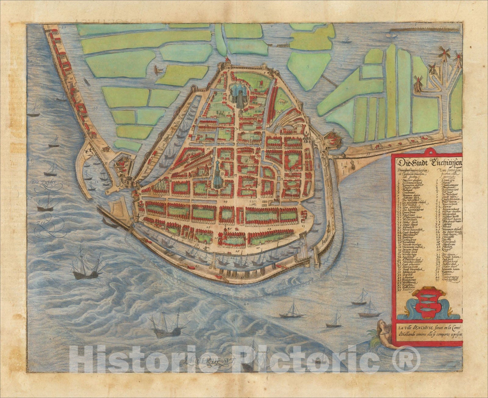 Historic Map : (Enkhuizen) Die Stadt Enchuijsen, c1581, Georg Braun, Vintage Wall Art