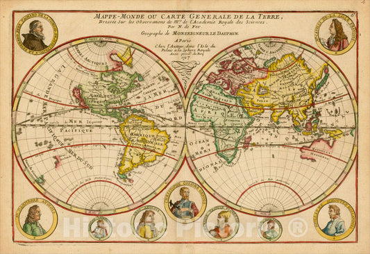Historic Map : Mappe-Monde ou Carte Generale De La Terre, Dressee Sur les Observations de Mrs. De L'Academi Royal des Sciences, 1717, 1717, Nicolas de Fer, Vintage Wall Art