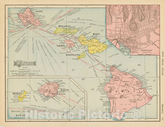 Historic Map : Hawaii, 1910, Rand McNally & Company, Vintage Wall Art