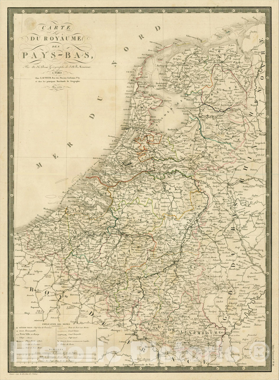 Historic Map : Carte Du Royaume Des Pays-Bas, 1821, 1822, , Vintage Wall Art