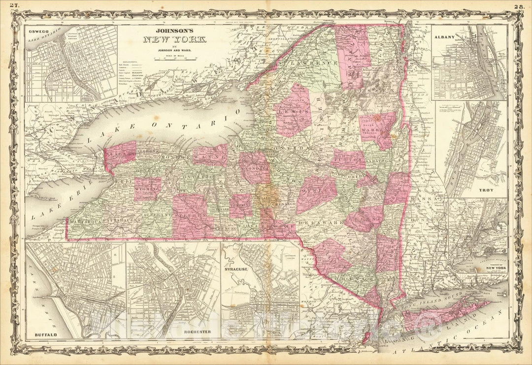 Historic Map : Johnson's New York, 1863, Benjamin P Ward, Vintage Wall Art