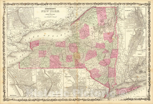 Historic Map : Johnson's New York, 1863, Benjamin P Ward, Vintage Wall Art