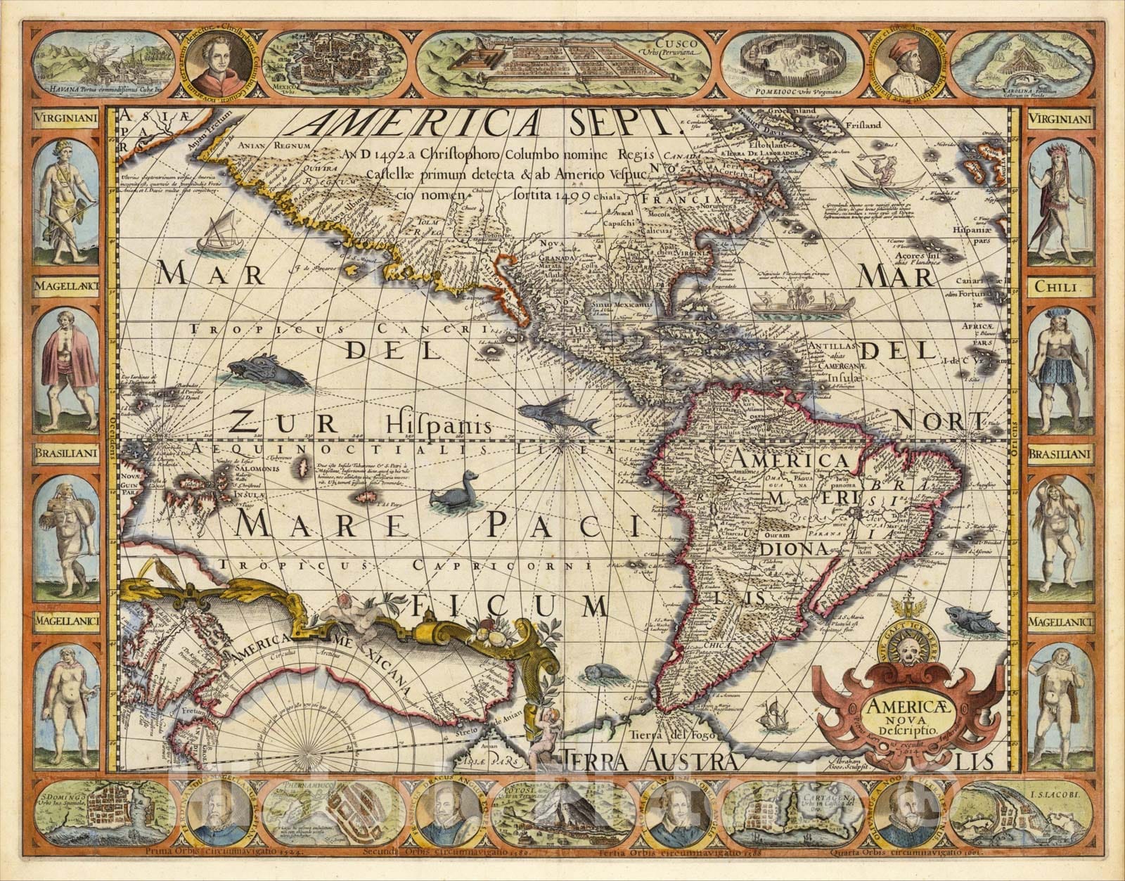 Historic Map : Americae Nova Descriptio, 1614, 1614, , Vintage Wall Art