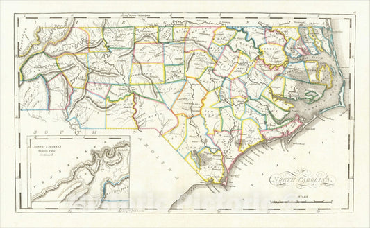 Historic Map : North Carolina, 1814, Mathew Carey, Vintage Wall Art