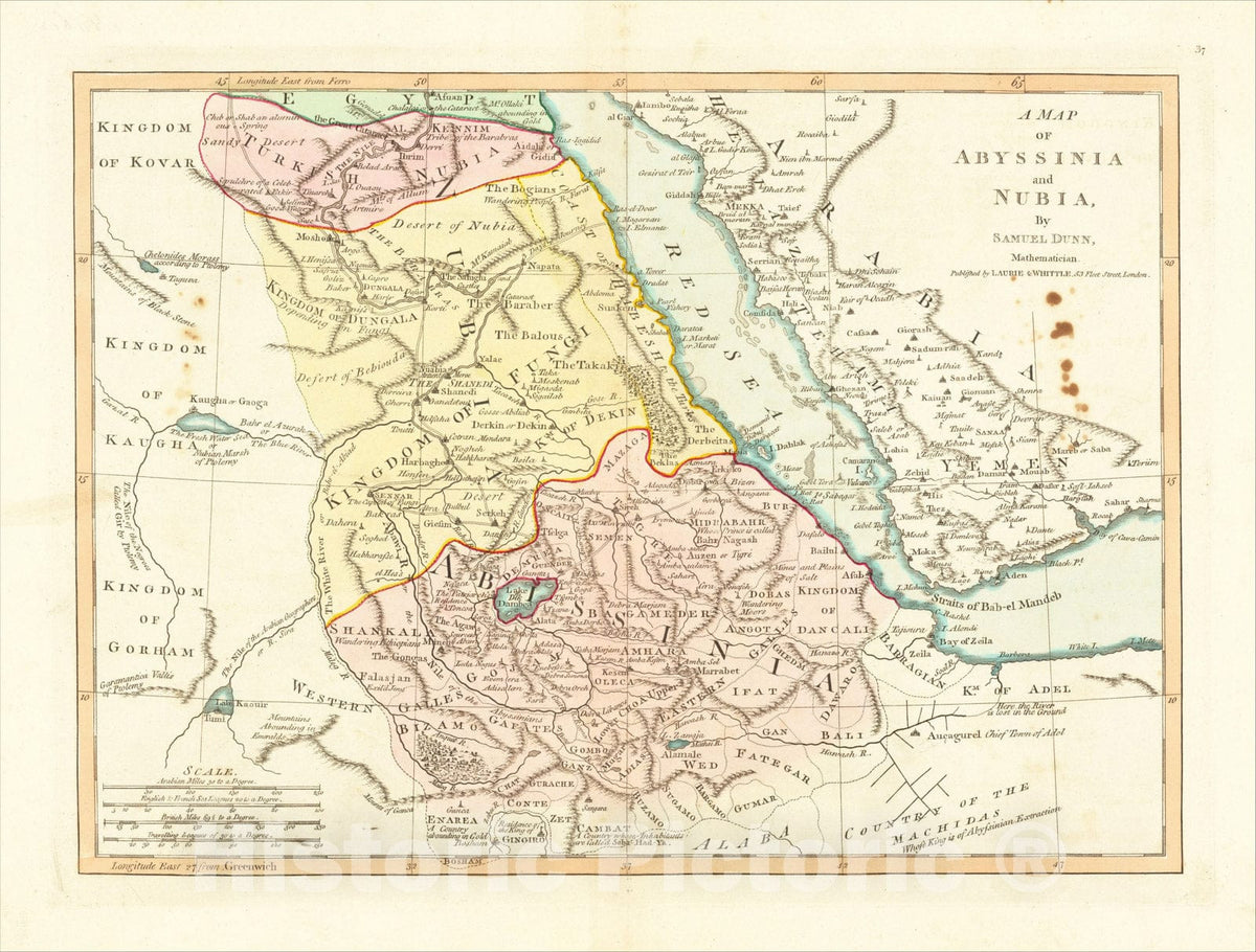 Historic Map : A Map of Abyssinia and Nubia, 1774, Samuel Dunn, Vintage Wall Art