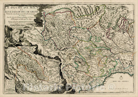 Historic Map : Le Duche De Milan et Les Etats Du Duc De Savoye Partie de ceux de Mantoue, 1705, Nicolas de Fer, Vintage Wall Art
