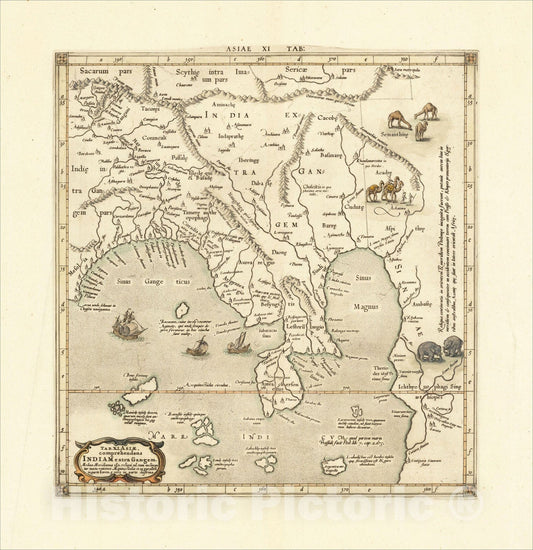 Historic Map : Tab. XI Asiae, comprehendens Indiam extra Gangem, 1578, Gerard Mercator, Vintage Wall Art