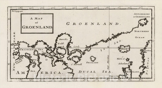 Historic Map : A Map of Groenland, 1704, Herman Moll, Vintage Wall Art
