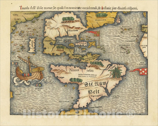 Historic Map : Tavola dell' isole nuove, le quali son nominate occidentali, & indiane per diversi rispetti., 1558, Sebastian Munster, Vintage Wall Art