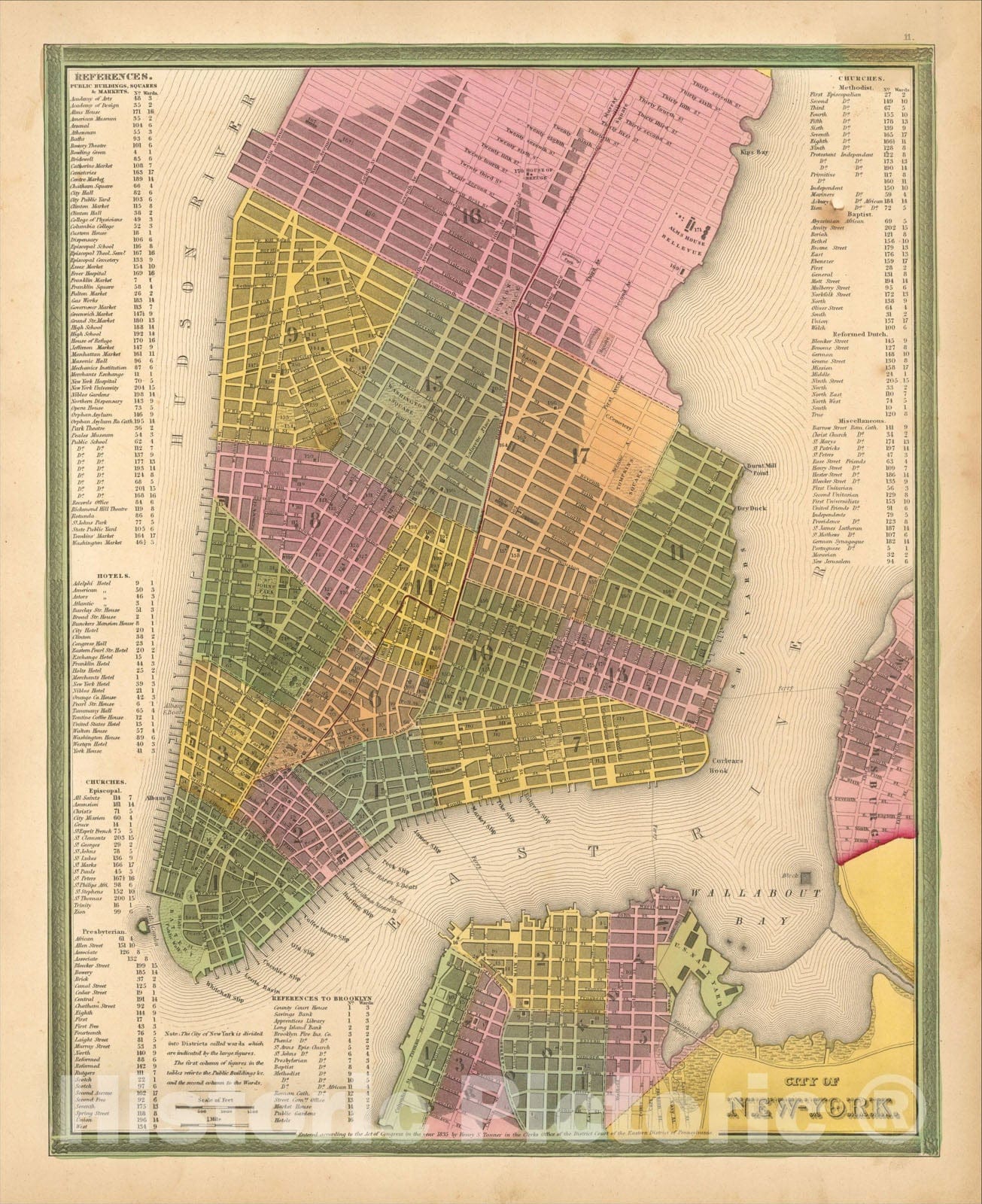Historic Map : City of New-York, 1846, Samuel Augustus Mitchell, Vintage Wall Art