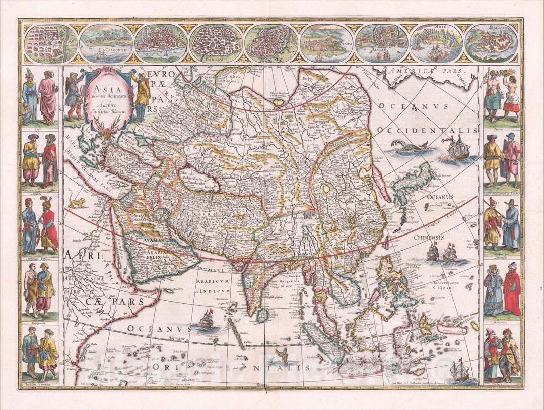 Historic Map : Asia Noviter Delineata, c1660, Willem Janszoon Blaeu, Vintage Wall Art