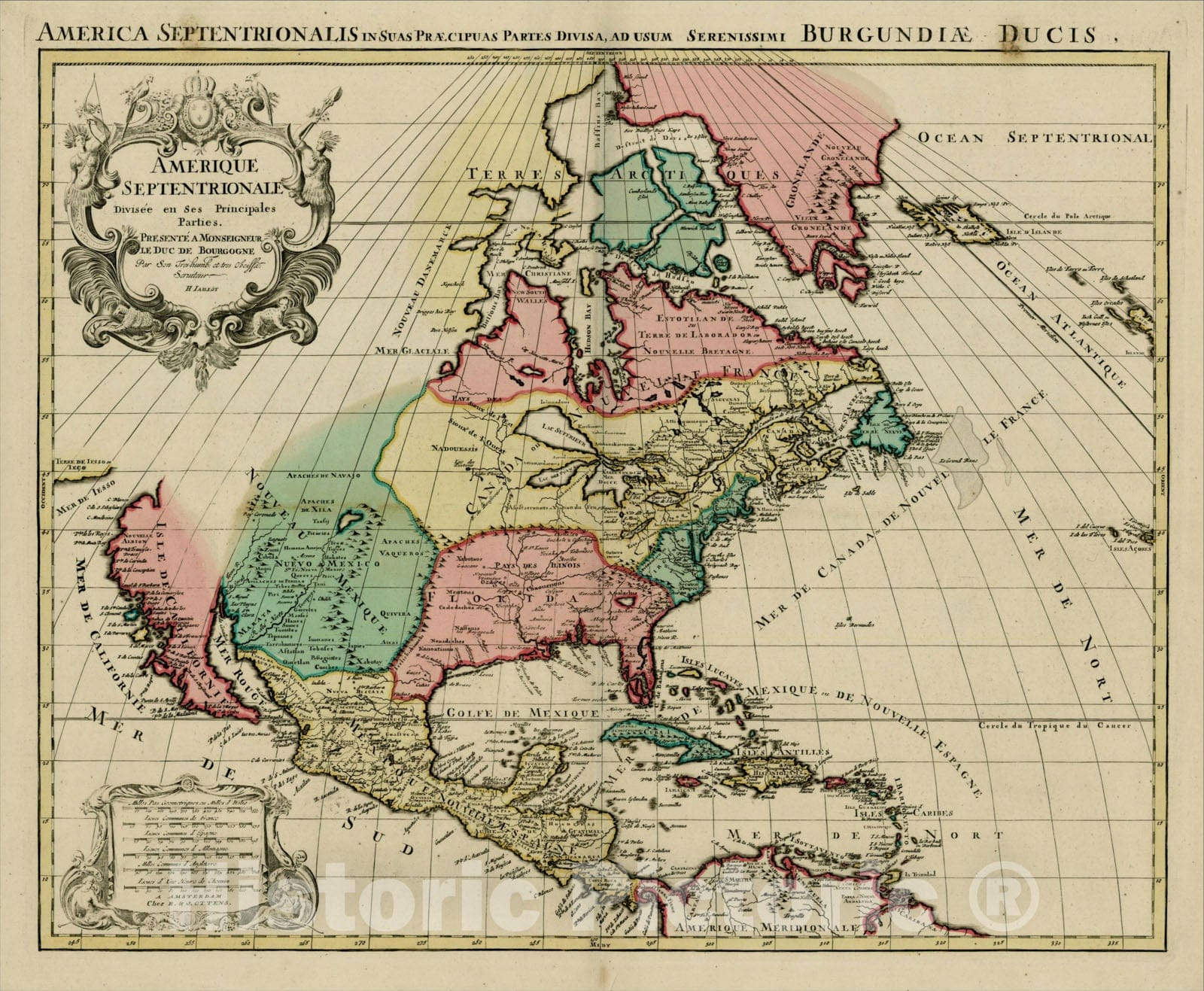 Historic Map : Amerique Septentrionale Divisee en Ses Principales Parties , c1694, , Vintage Wall Art