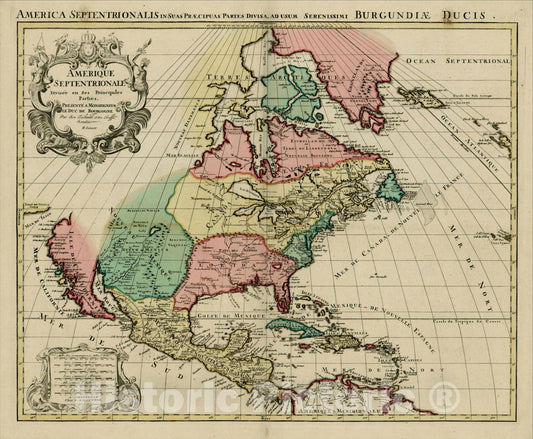 Historic Map : Amerique Septentrionale Divisee en Ses Principales Parties , c1694, , Vintage Wall Art