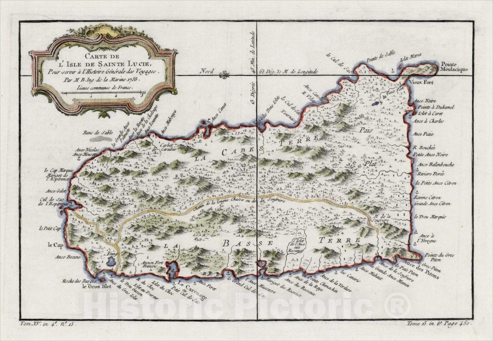 Historic Map : Carte De L'Isle De Sainte Lucie, 1758, , Vintage Wall Art