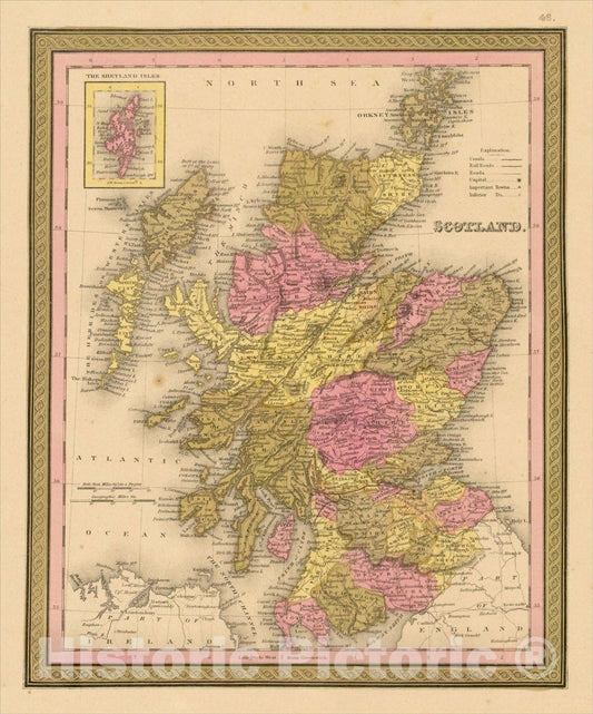Historic Map : Scotland, 1844, Henry Schenk Tanner, Vintage Wall Art