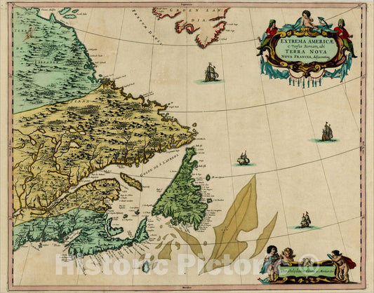 Historic Map : Extrema Americae Versus Boream, ubi Terra Nova Nova Francia, c1690, Johannes Covens, Vintage Wall Art