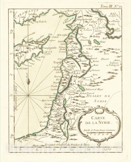Historic Map : Carte De La Syrie, 1764, Jacques Nicolas Bellin, Vintage Wall Art