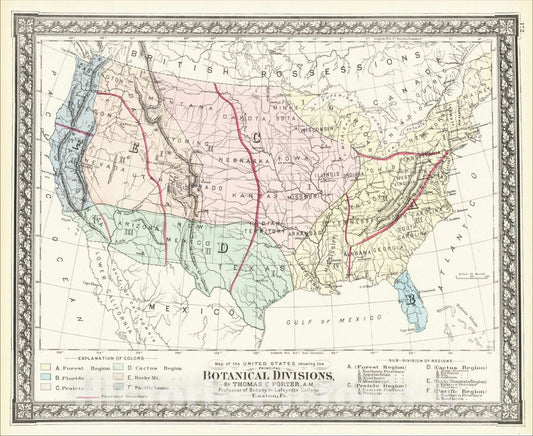 Historic Map : Map of the United States Showing the Principal Botanical Divisions, 1878, O.W. Gray, Vintage Wall Art