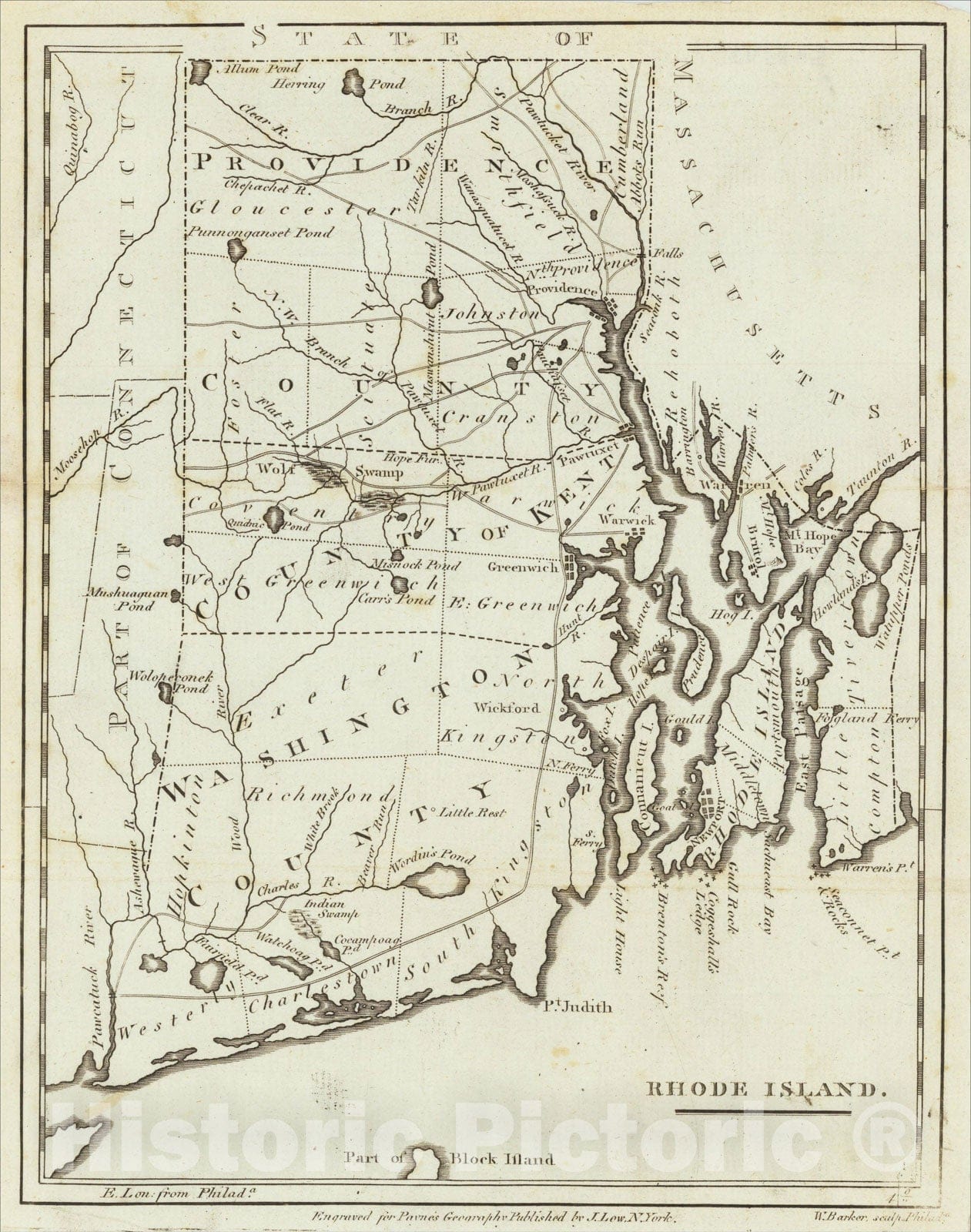 Historic Map : Rhode Island, 1799, John Payne, Vintage Wall Art