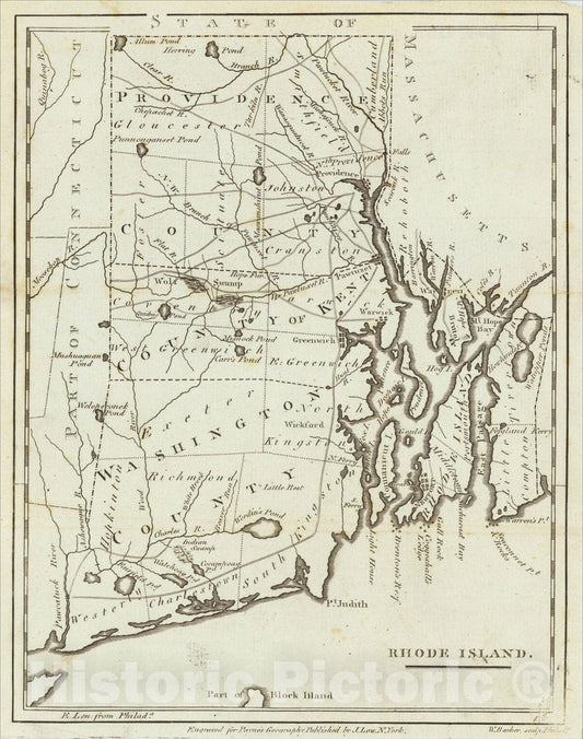 Historic Map : Rhode Island, 1799, John Payne, Vintage Wall Art