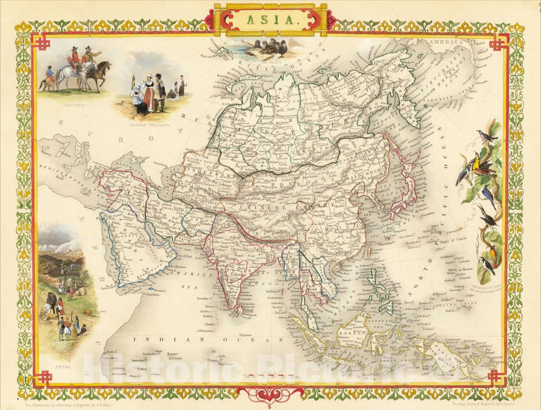 Historic Map : Asia, 1851, John Tallis, v1, Vintage Wall Art