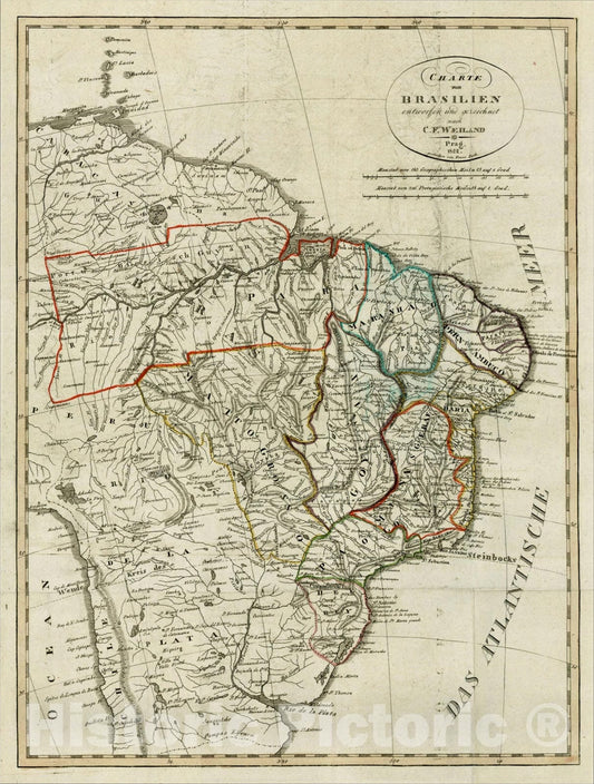 Historic Map : Charte von Brasilien entworfen und gezeichnet, 1822, 1822, , Vintage Wall Art