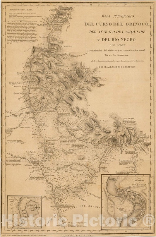 Historic Map : Mapa Itinerario Del Curso Del Orinoco, Del Atabapo, 1826, Alexander Von Humboldt, Vintage Wall Art