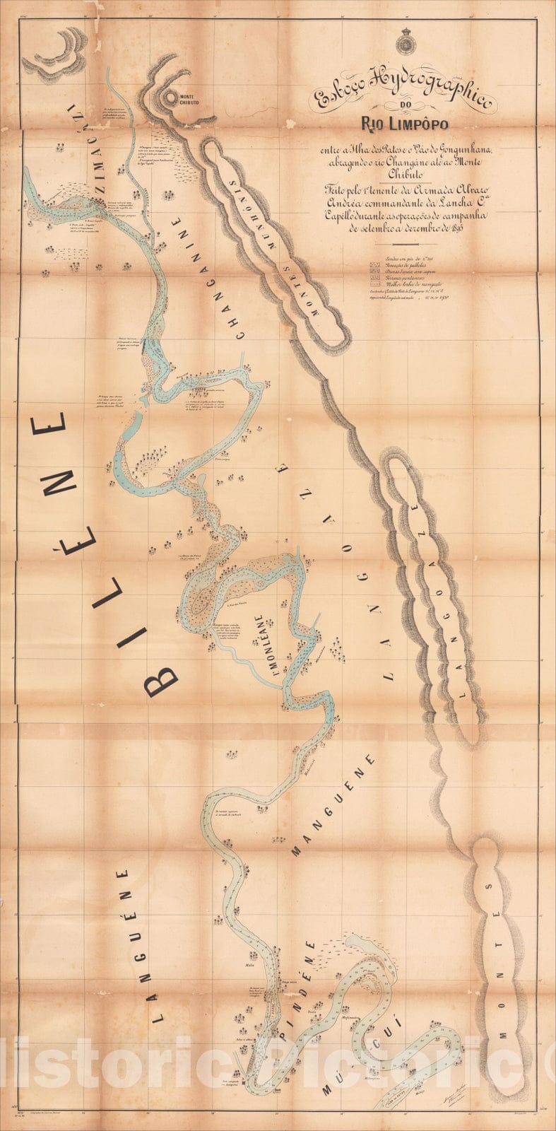 Historic Map : Bilene - Limpopo River -- Mozambique, 1895, Alvaro Andrea, Vintage Wall Art