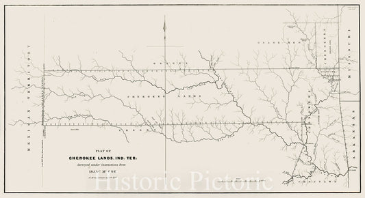 Cherokee Lands Indian Territory Survey, 1837 - Historical Map Print