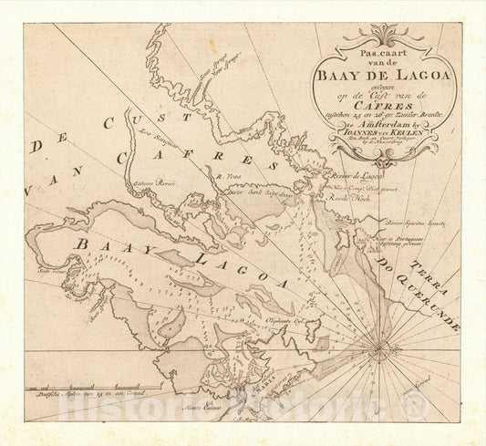 Historic Map : Pas-caart van de Baay de Lagoa gelegen op de Cust van de Cafres tusschen 25 en 26 gr Zuider Greedt, 1753, Johannes II Van Keulen, Vintage Wall Art