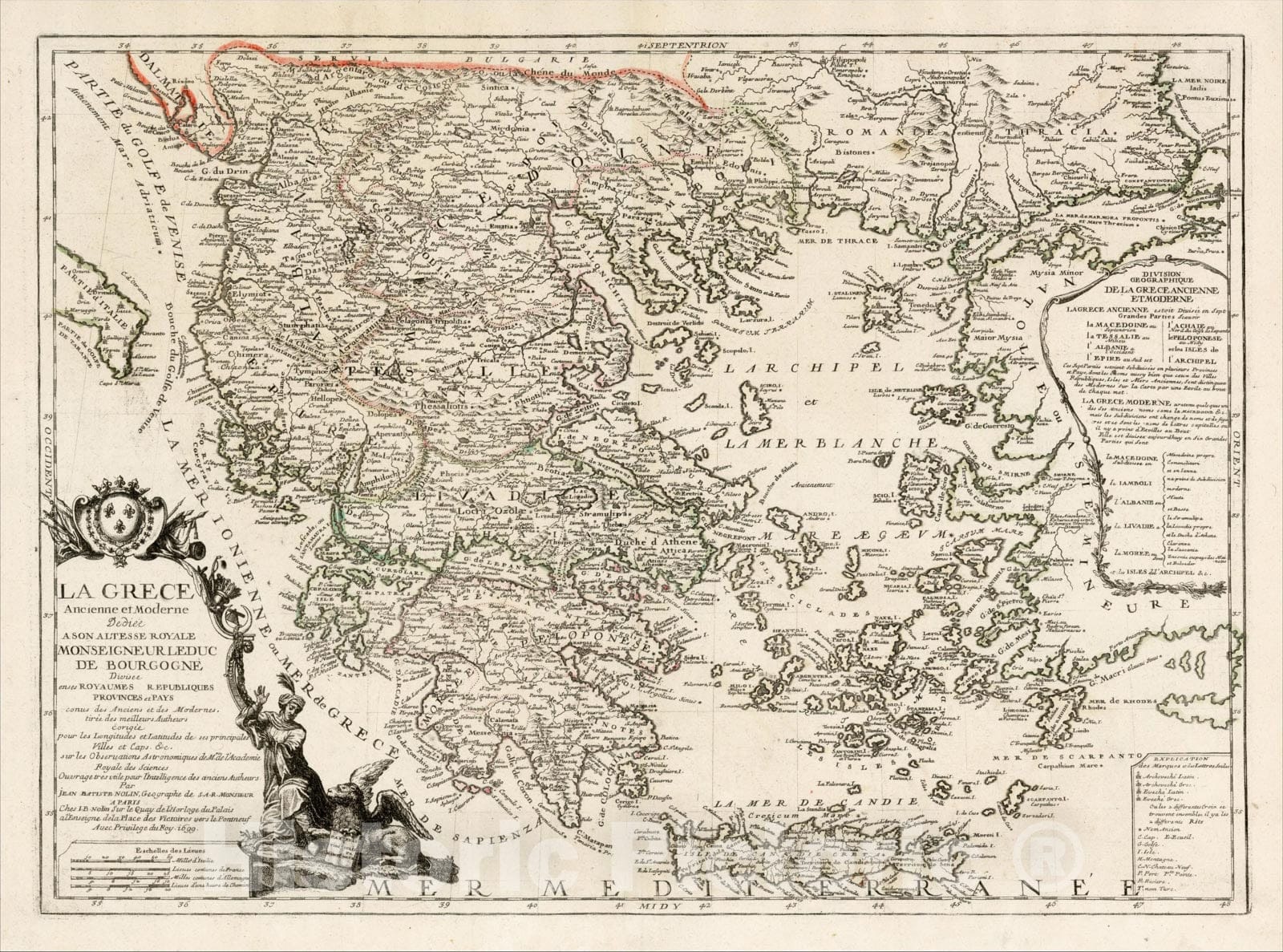 Historic Map : La Grece Ancienne et Moderne Dediee Ason Altesse Royale, Divisee en ses Royaumes Republiques Provindes et Pays, 1699, 1699, , Vintage Wall Art