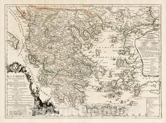 Historic Map : La Grece Ancienne et Moderne Dediee Ason Altesse Royale, Divisee en ses Royaumes Republiques Provindes et Pays, 1699, 1699, , Vintage Wall Art