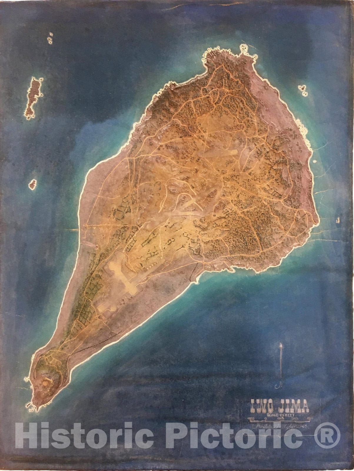Historic Map : Iwo Jima, 1945, Terrain Model Workshop, US Navy, v1, Vintage Wall Art