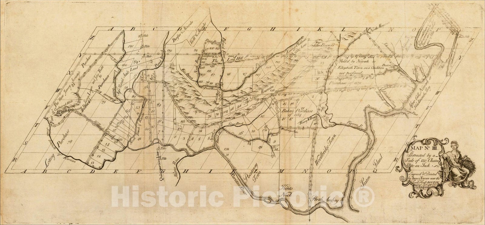 Historic Map : [Northern New Jersey] Map No. III. Protracted by a Scale of 15 Chains to an Inch, 1747, , Vintage Wall Art