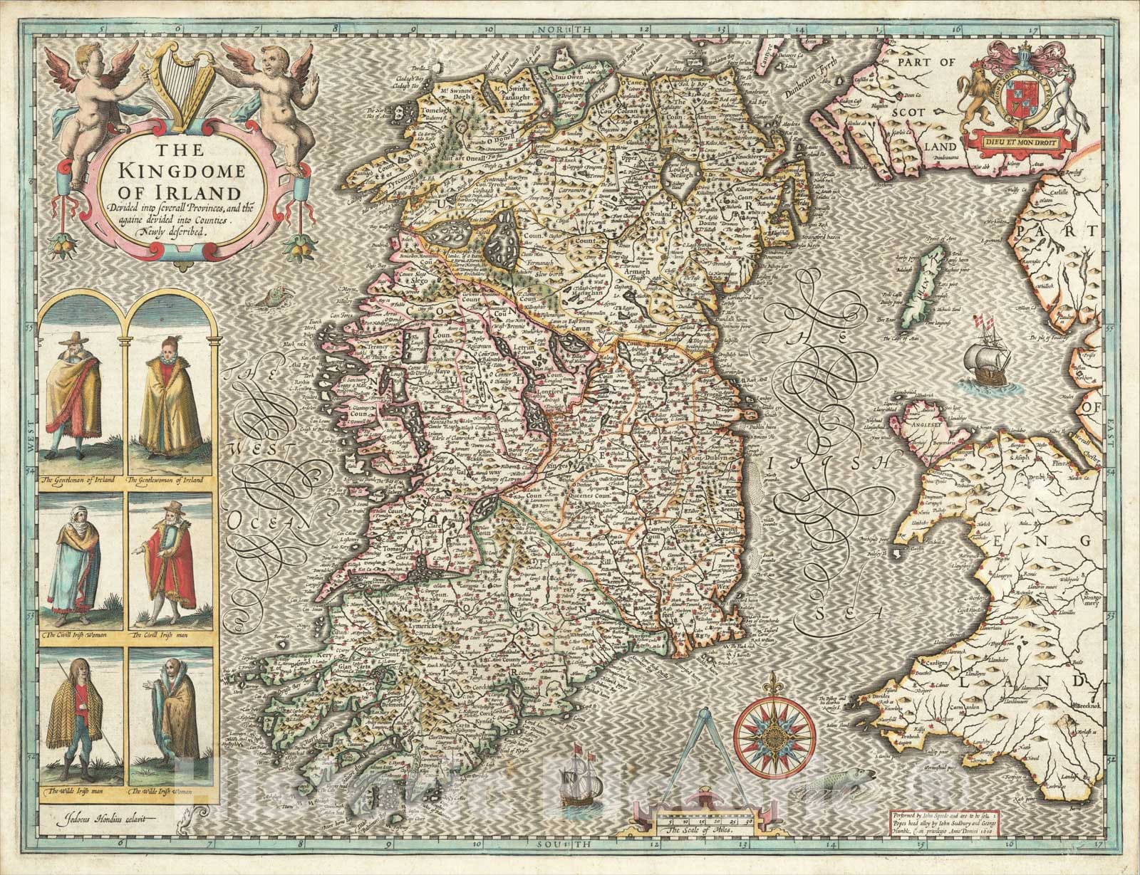 Historic Map : The Kingdome of Irland Devided into severall Provinces and the againe devided into Counties Newly described, 1627, John Speed, Vintage Wall Art