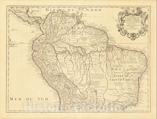 Historic Map : Carte de la Terre Ferme du Perou, Du Bresil, et du Pays des Amazons, 1703, 1703, Guillaume De L'Isle, Vintage Wall Art