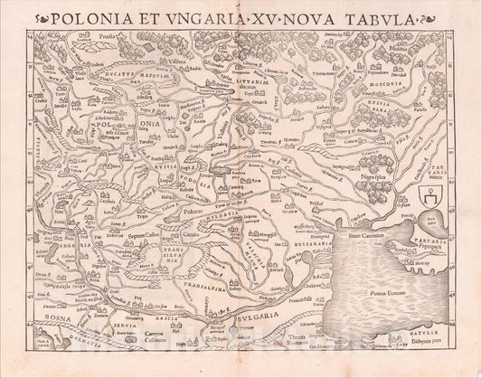 Historic Map : Polonia et Ungaria XV Nova Tabula, 1542, Sebastian M?nster, Vintage Wall Art