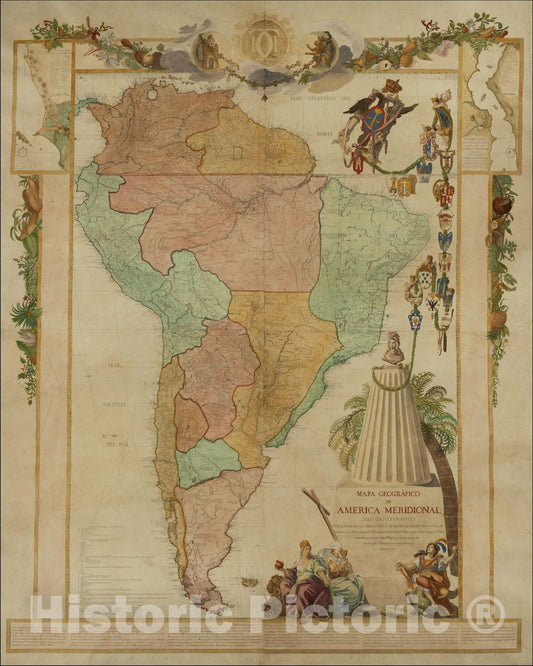 Historic Map : Mapa Geografico de America Meridional, Dispuesto y Gravado Por D. Juan de la Cruz Cano y Olmedilla, Geogfo. Pensdo. de S.M., 1775, Vintage Wall Art