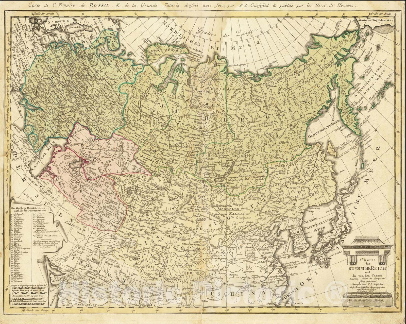 Historic Map : Charte das Russische Reiche und ide von den Tatarn Bewohnte Lander in Europa und Asia Enthalten, 1807, 1807, Franz Ludwig Gussefeld, Vintage Wall Art