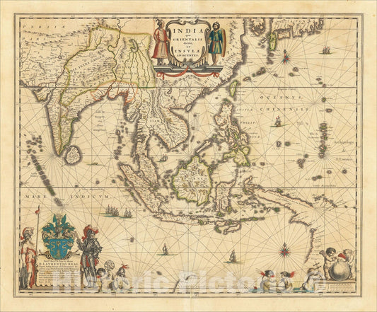 Historic Map : India quae Orientalis dicitur et Insulae Adiacentes, c1640, Willem Janszoon Blaeu, v1, Vintage Wall Art