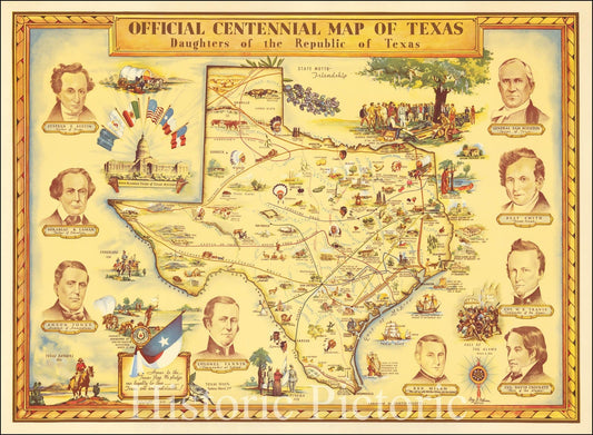 Texas - Centennial Map, 1934 | Historical Map Print