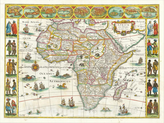 Historic Map : Africae nova descriptio , 1635, Willem Janszoon Blaeu, v1, Vintage Wall Art