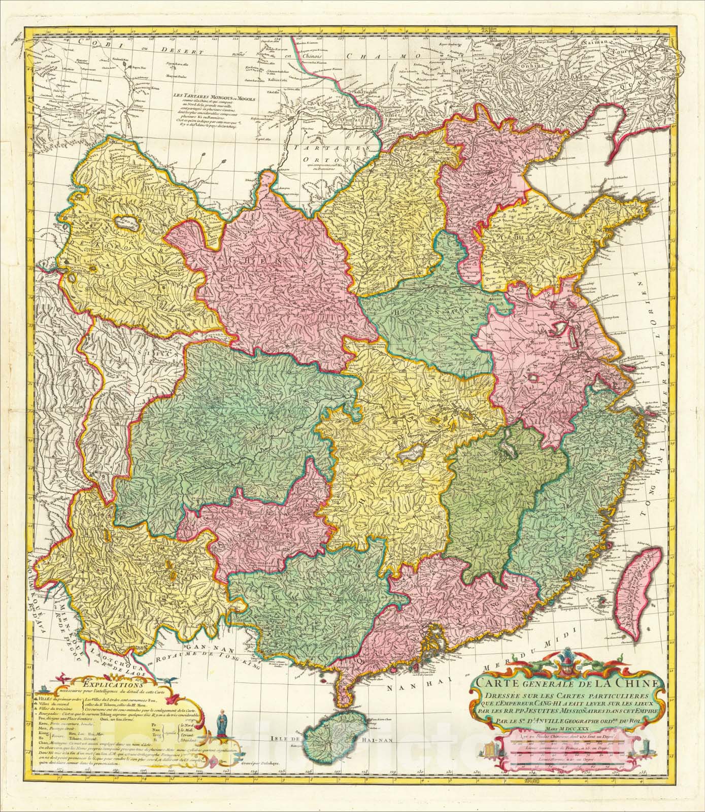 Historic Map : Carte Generale de La Chine Dressee sur les Cartes Particulieres que l'Empereur Cang-Hi, 1737, Jean-Baptiste Bourguignon d'Anville, Vintage Wall Art